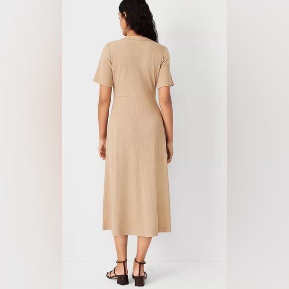 ANN TAYLOR Tan Ribbed Button Front Midi Dress Size XXSP - Picture 2 of 12